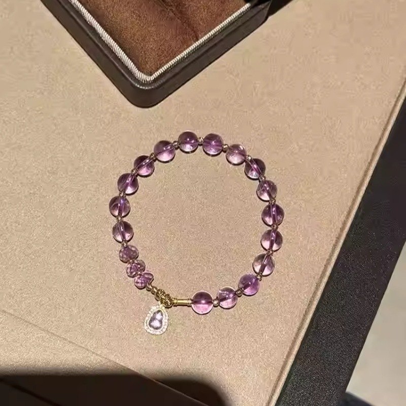 Amethyst Gourd Blessing Bracelet — close-up bead detail