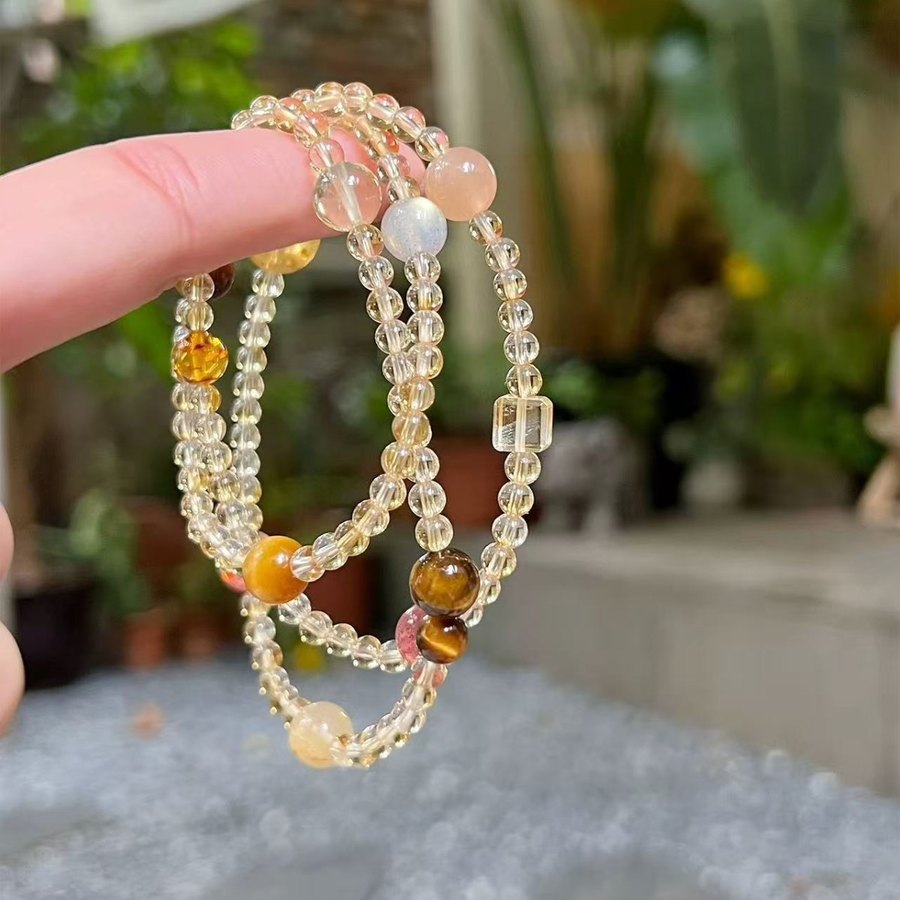 Golden Citrine Triple-Wrap Abundance Bracelet — close-up bead detail