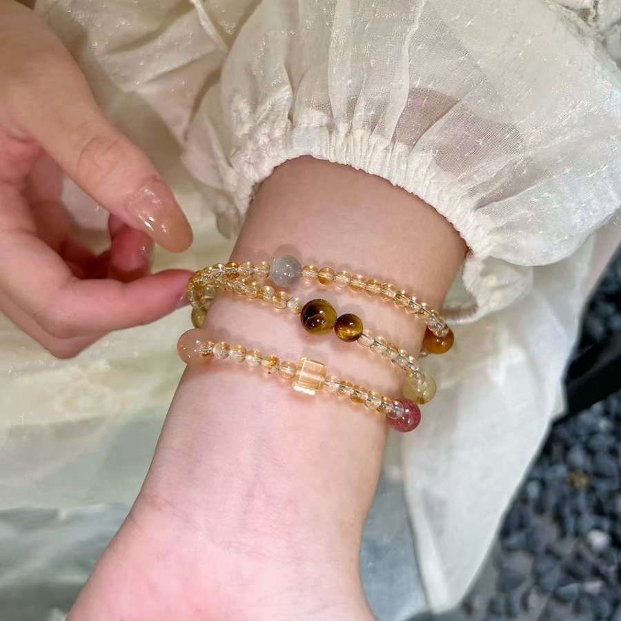 Golden Citrine Triple-Wrap Abundance Bracelet — worn on the wrist
