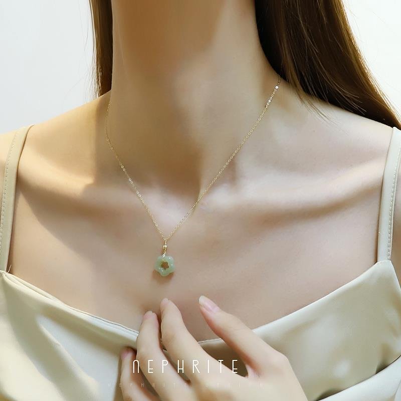 Hetian Jade Blossom Pendant Necklace — close-up bead detail