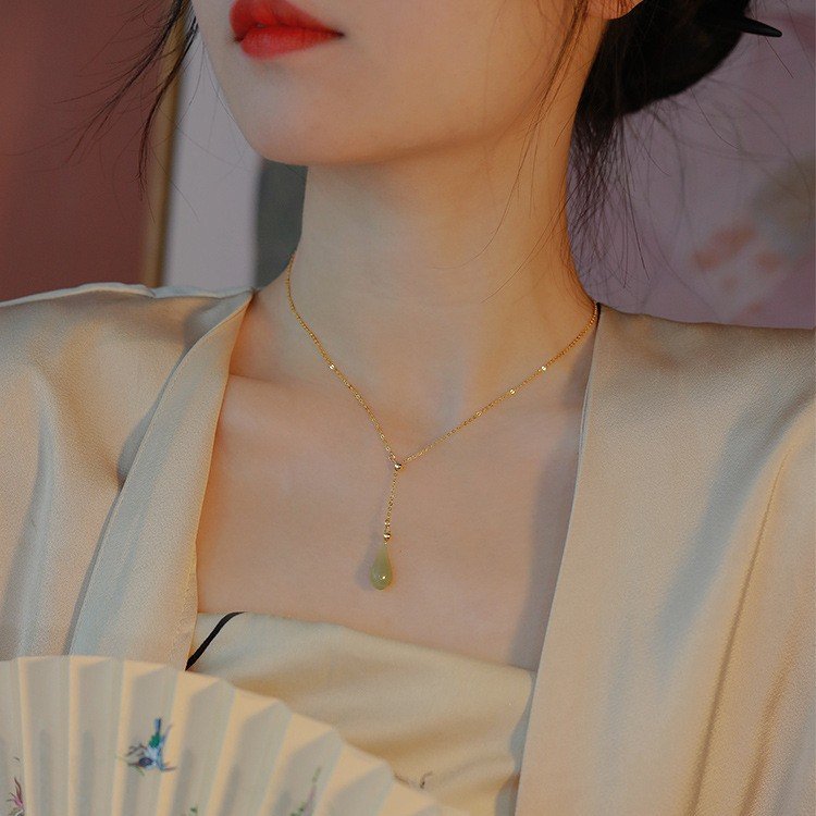 Hetian Jade Magnolia Drop Necklace