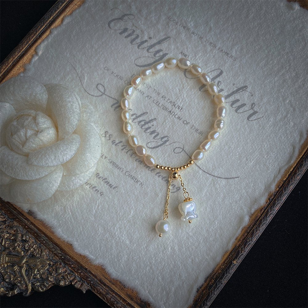 Freshwater Pearl & Lily Charm Bracelet