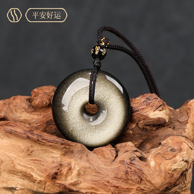 Silver Sheen Obsidian Peace Buckle Necklace — worn on the wrist
