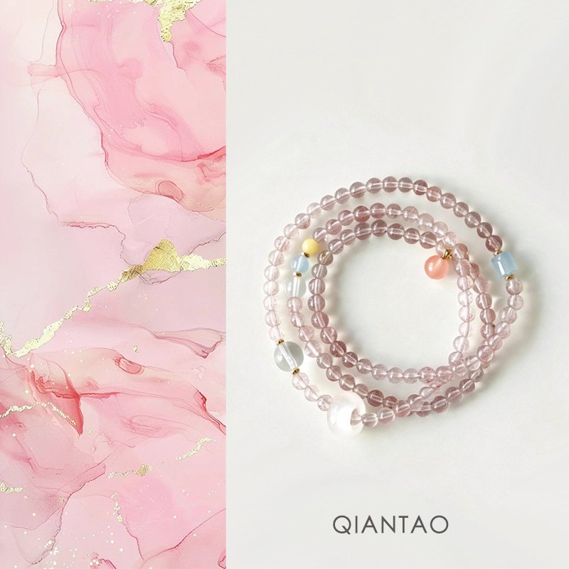 Strawberry Quartz Pixiu Wrap Bracelet — worn on the wrist