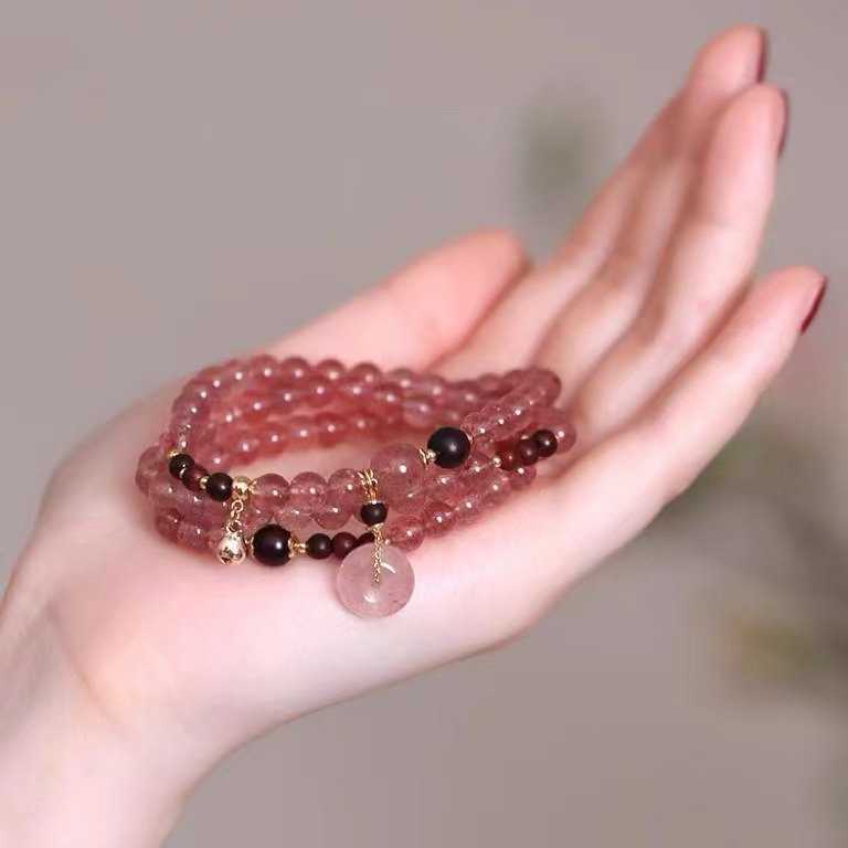 Triple-Wrap Strawberry Quartz Bracelet