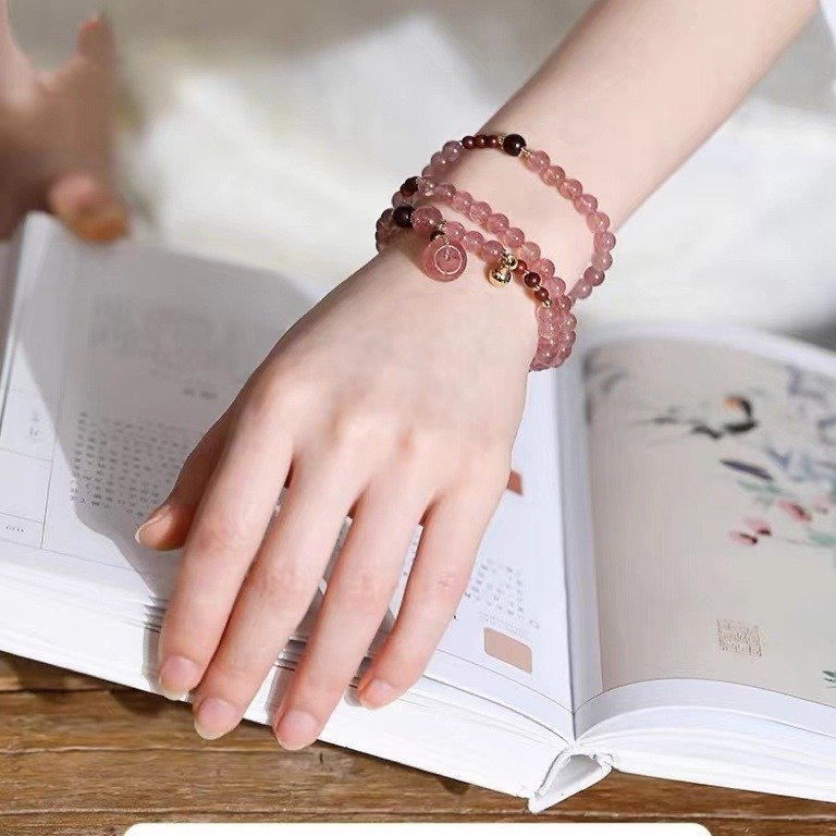 Triple-Wrap Strawberry Quartz Bracelet