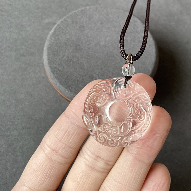White Crystal Twin Pixiu Peace Buckle Necklace — close-up bead detail